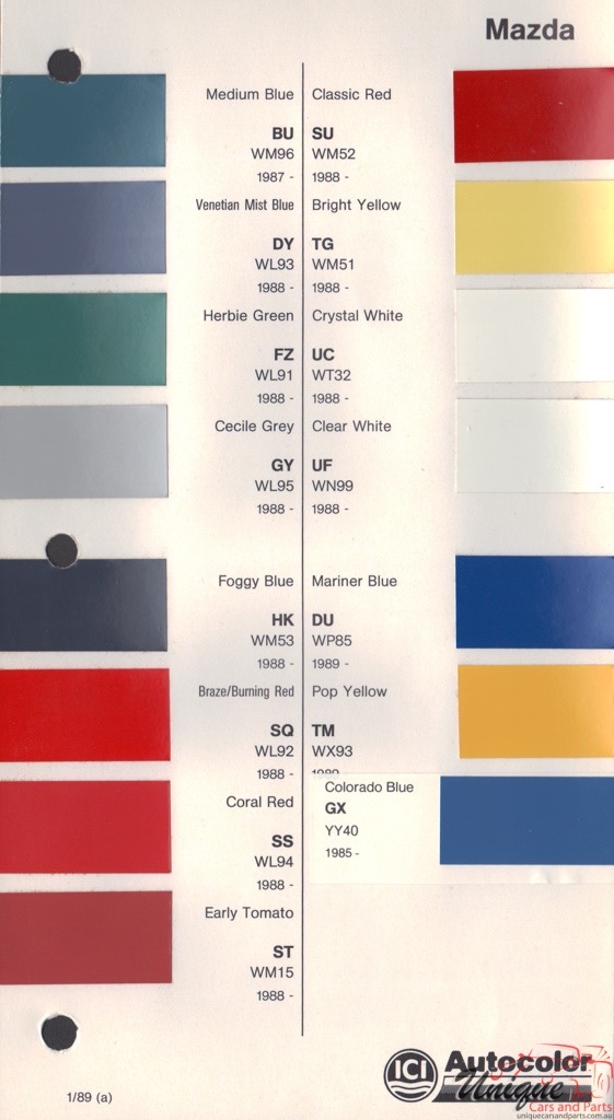 1987 - 1990 Mazda Paint Charts Autocolor